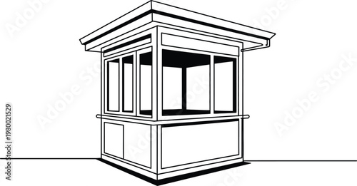 Small outdoor ticket booth structure featuring a compact architecture perfect for park entry or information kiosks