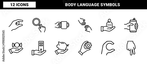 Minimalist hand gestures and communication line icons set