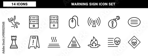 Minimalist outline hazard danger safety icons pack.