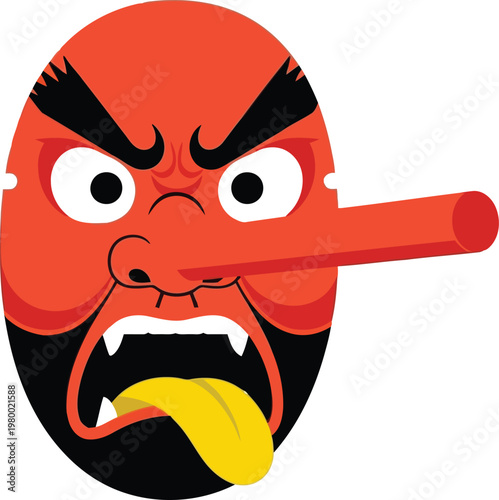 Japanese Tengu mask, traditional Noh theater character with long nose, demonic expression, folklore and supernatural being, cultural artifact