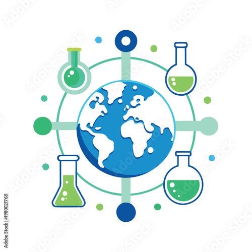 Global scientific research and environmental chemistry illustration