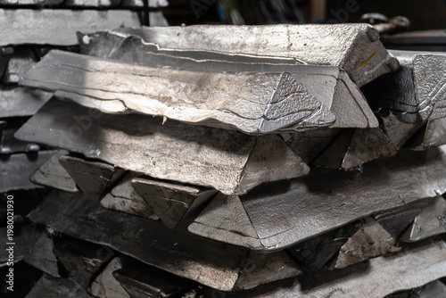 Canvastavla Stack of fresh silver metal ingots, industrial material for recycle