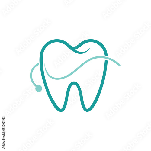 A stylized illustration of a tooth with a dental floss wrapped around it.