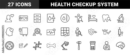 Healthcare and medical checkup minimalist line icons