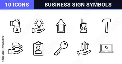 Minimalist hand signs and professional gesture line icon set