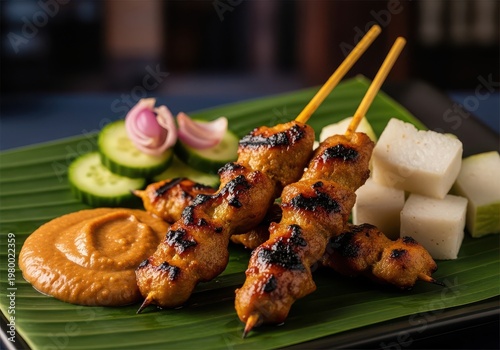 Delicious grilled chicken satay skewers with peanut sauce