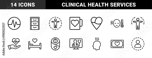 Medical and healthcare line icon set for wellness and clinical services