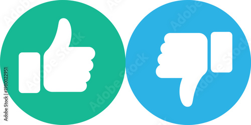 Green thumbs up and blue thumbs down icons representing feedback and social media user sentiment choices
