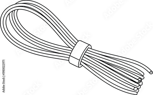 Bundle of coiled electrical wires secured with a metal clip for construction and renovation projects