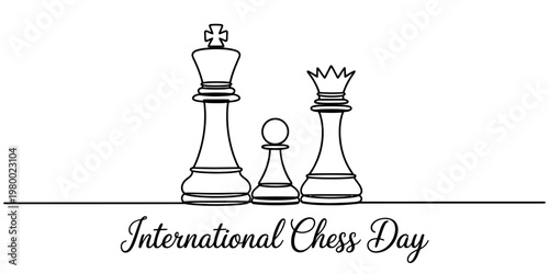 A minimalist black and white line art illustration celebrating the annual international chess day Vector, illustration