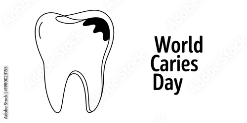 A black and white line art illustration representing the awareness campaign for world caries day Vector, illustration