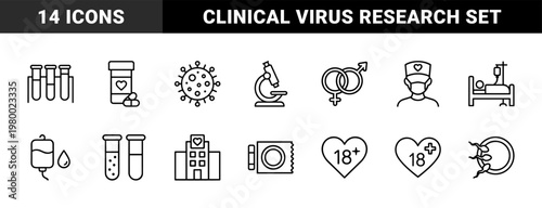 Medical hiv aids awareness icons set in minimalist black outline style