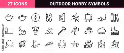Minimalist outdoor and indoor hobby icon collection