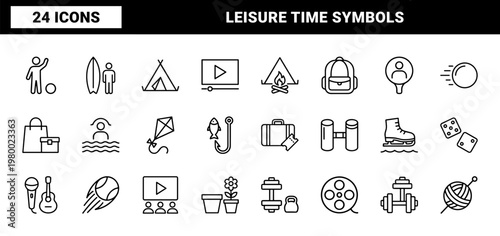 Minimalist hobby and leisure line icons set for lifestyle and activities