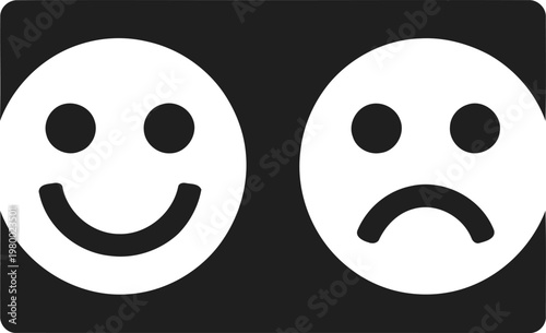 Contrast of happy and sad emoticons showing human emotions and different moods in daily life situations
