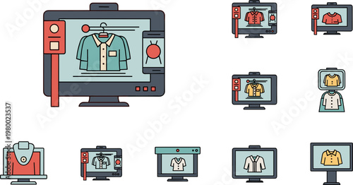 Computer screens displaying various clothing items.