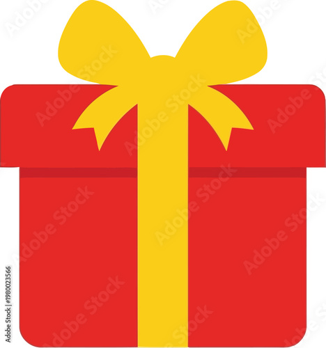 Red gift box with yellow ribbon and bow vector illustration isolated on transparent background for celebrations