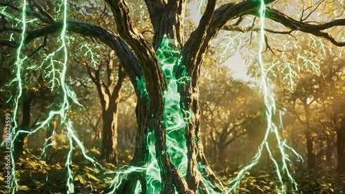 Lightning Striking Trees in a Forest