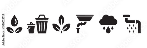 Set of plumbing icons featuring sink pipe drain and water droplets for environment projects