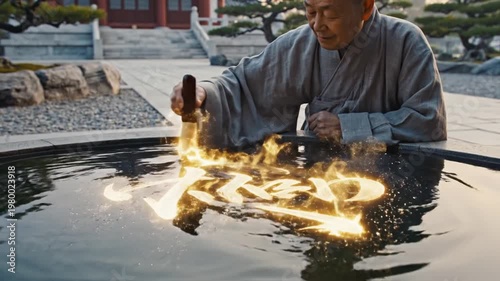 Man Performing Fire Manipulation in a Water Pool