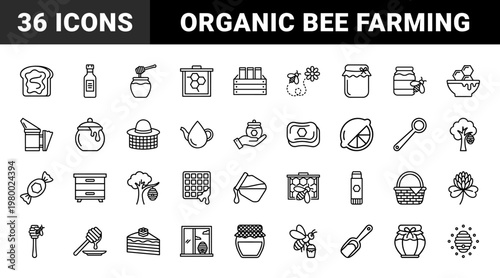Organic honey and beekeeping minimalist outline icons