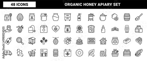 Minimalist honey and beekeeping outline icon set