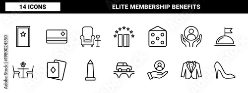 Premium hospitality and vip guest service line icons