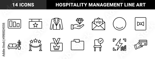Luxury guest service and vip hospitality outline icon set