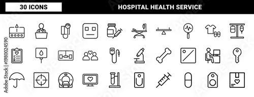 Minimalist hospital and medical healthcare outline icon set