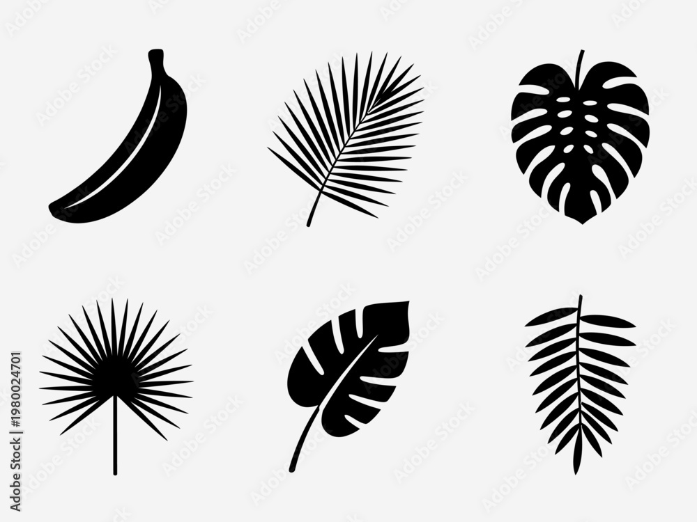 Obraz premium Simple black and white vector icon set featuring nature elements in a seamless decorative design