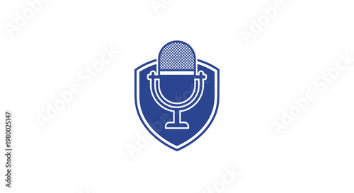 Microphone on shield logo icon symbol.
