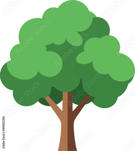 Stylized green tree with brown trunk and branches, representing nature and growth, set against a transparent background