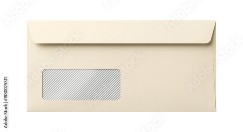 Back of a sealed beige window envelope for mail or business correspondence. Isolated on transparent background, png