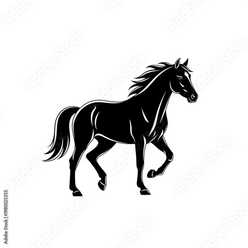 Black silhouette vector illustration of a wild stallion mustang running and galloping at high speed, isolated on a white background for equine and farm animal art
