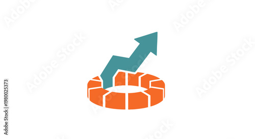 Orange brick wall with green arrow.