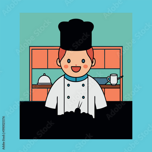 
Famous chef decorates his special fish dish with some greens he works in a modern kitchen