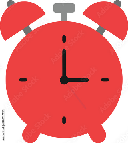 Red alarm clock with bells on top, wake up time reminder, vintage style