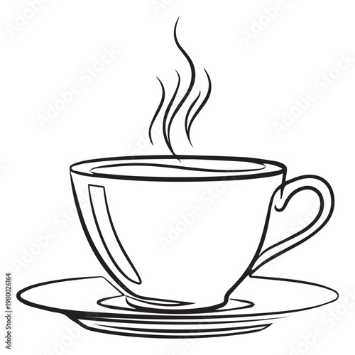 Steaming hot coffee cup on saucer isolated on transparent background