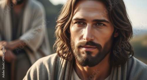 Jesus Christ Portrait with Disciples in Biblical Landscape
