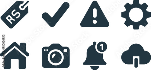Set of essential interface icons featuring commerce symbols notification alerts and utility tools for web navigation