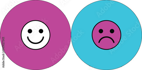 Pink and blue circles featuring contrasting happy and sad expressions for diverse mood and communication themes