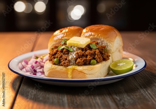 Keema pav with butter and onions