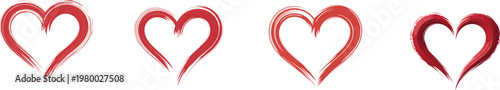 Red heart brush strokes isolated on transparent background vector illustration.