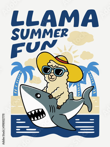 Llama wearing sunglasses on shark.