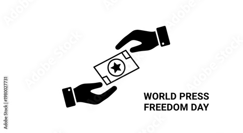 Hands exchanging a press freedom note.