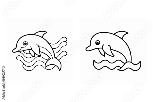 Dolphin color page vector illustration