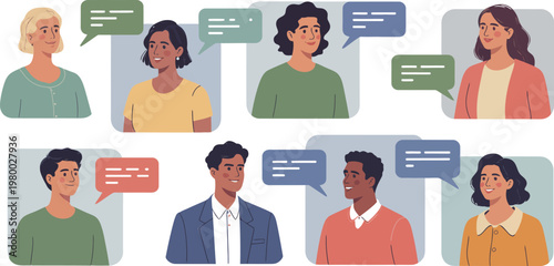 People interacting online via social media vector illustration.