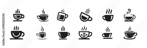 Creative coffee cup silhouettes featuring artistic steam and bean details for branding and logos