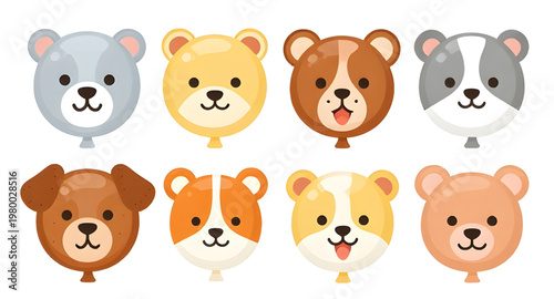 cute, cartoon, animal, face, teddy, bear, puppy, dog, pastel, kawaii, adorable, character, smile, soft, icon, design, collection