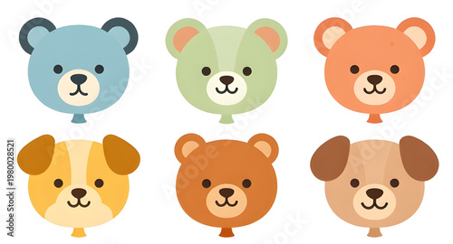 cute, cartoon, animal, face, teddy, bear, puppy, dog, pastel, kawaii, adorable, character, smile, soft, icon, design, collection